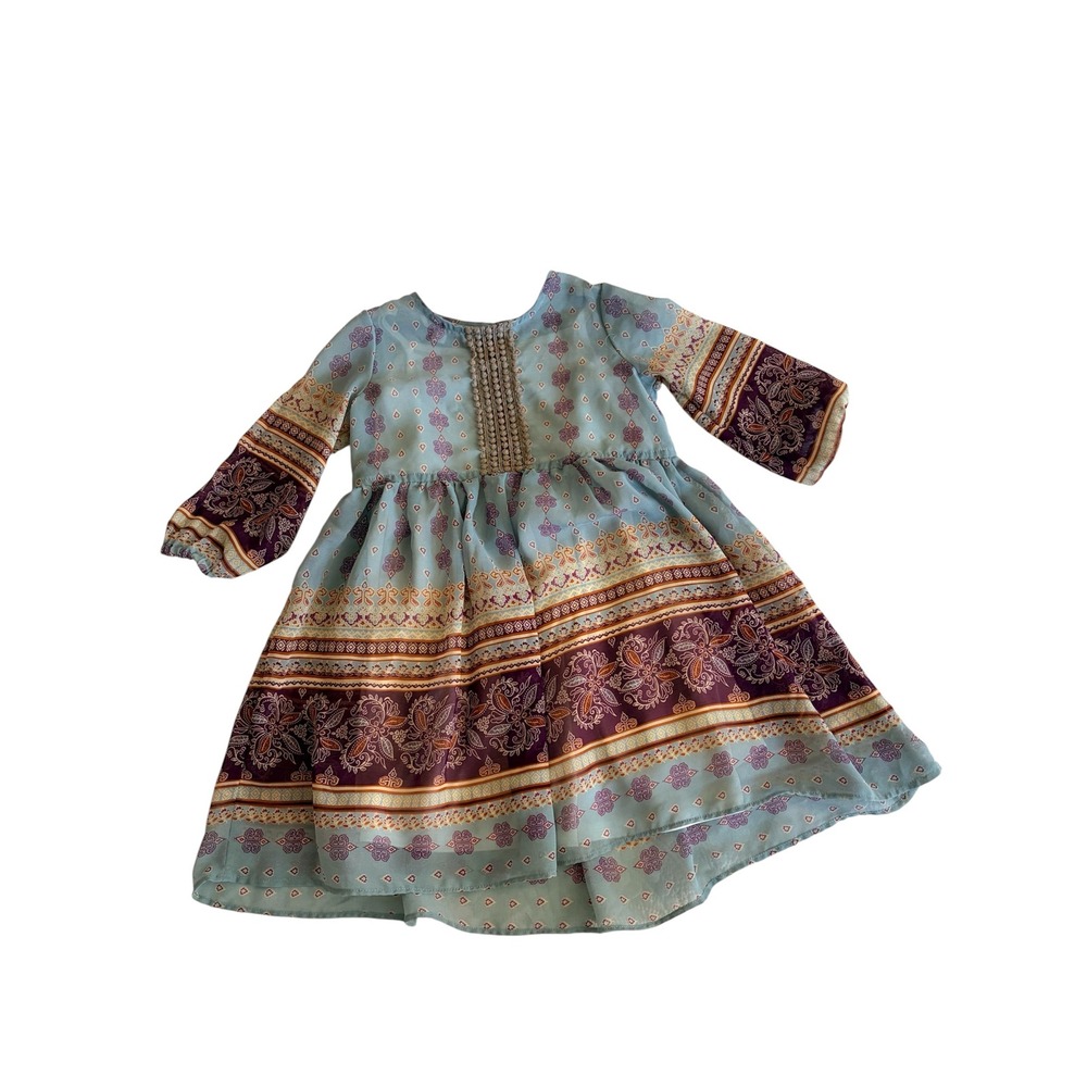 Pippa & Julie Girl's Dress Boho Blue & Chocolate Paisley Long
Sleeve Size 4